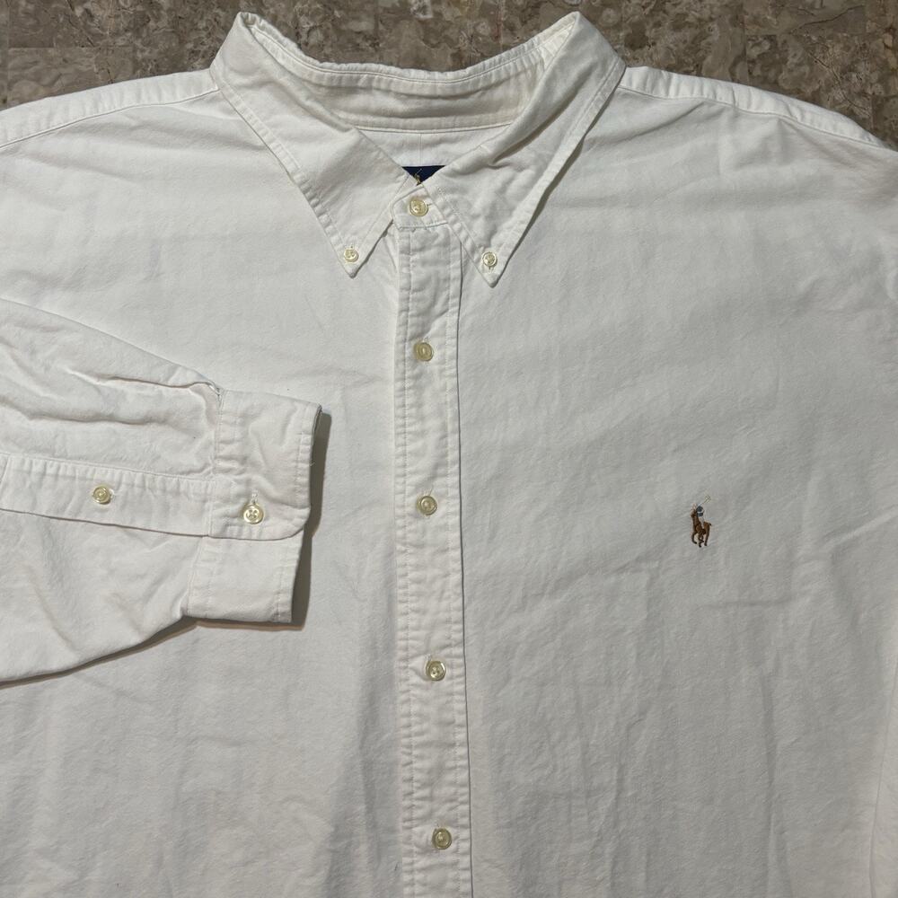 Polo Ralph Lauren Shirt Mens 5XB Big 5X White Solid Oxford Long Sleeve OCBD